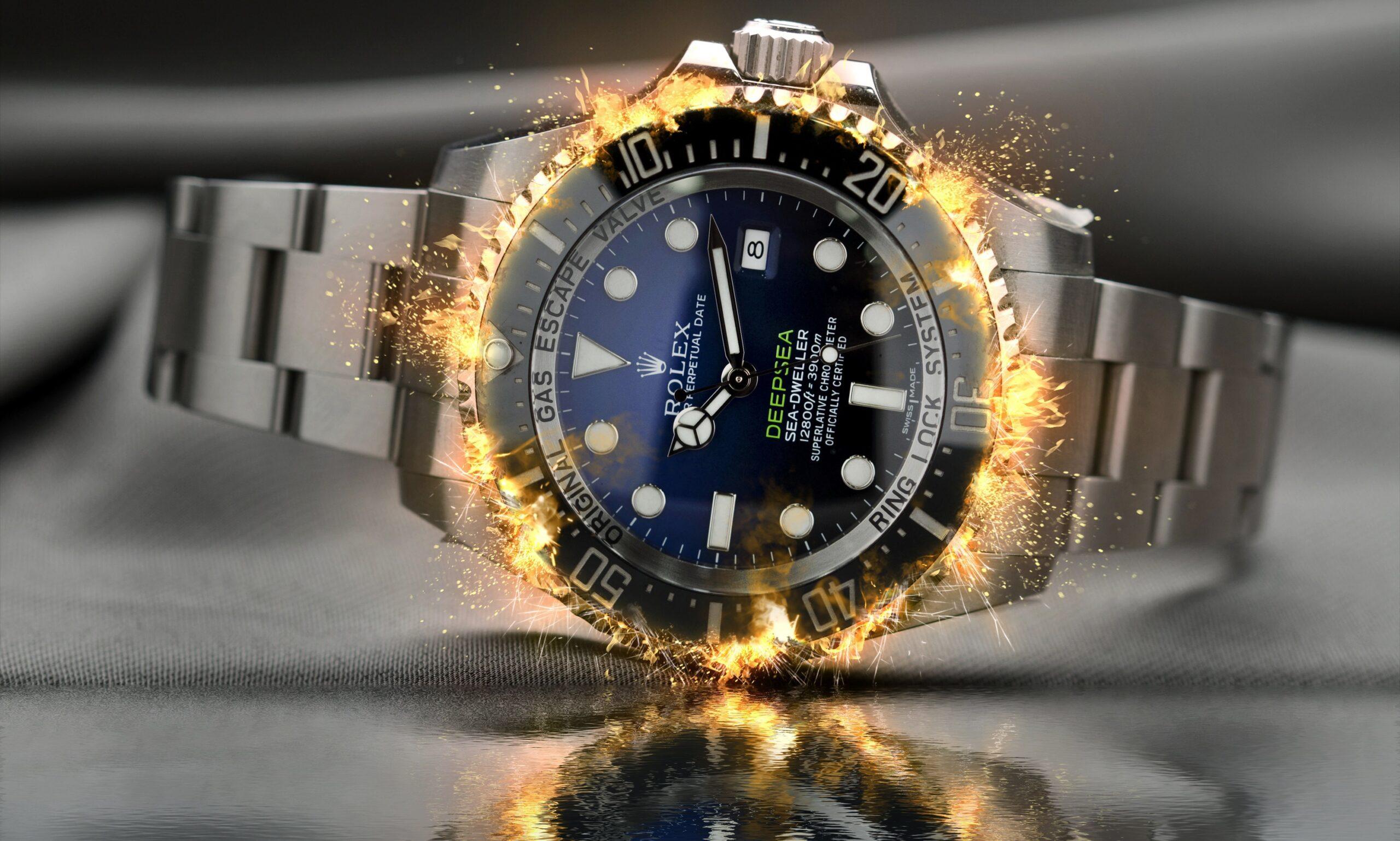 Brennende Rolex animiert.